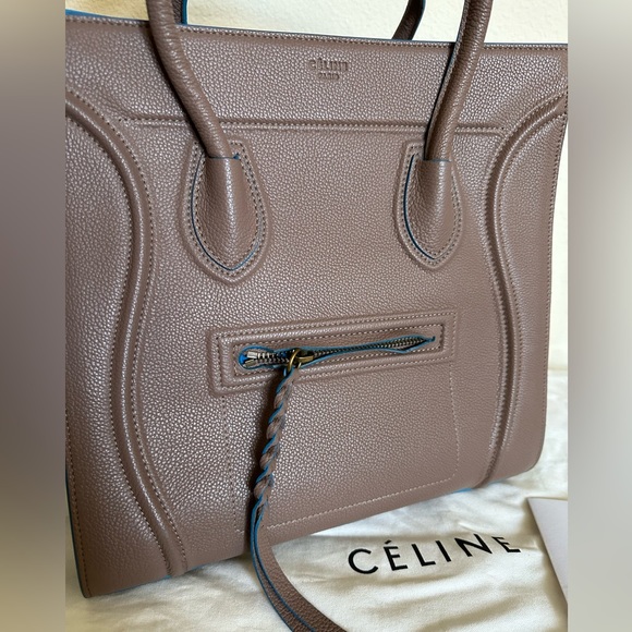 GORGEOUS CELINE KHAKI COBALT SMOOTH CALFSKIN PHANTOM LARGE TOTE BAG. - Picture 9 of 11